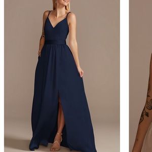 double spaghetti strap charmeuse bridesmaid dress